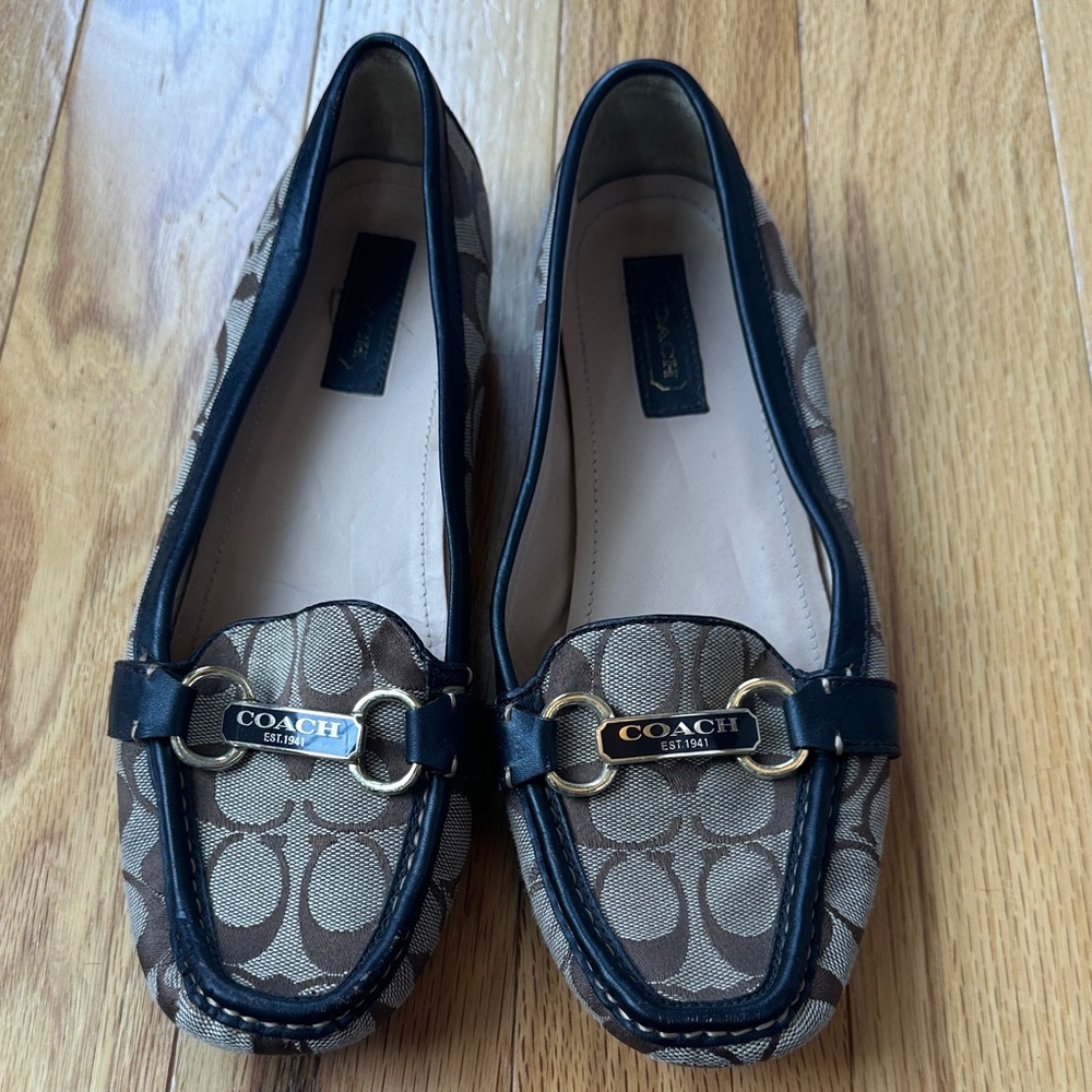 Coach Brown and Black Signature Loafers with Gold Detail